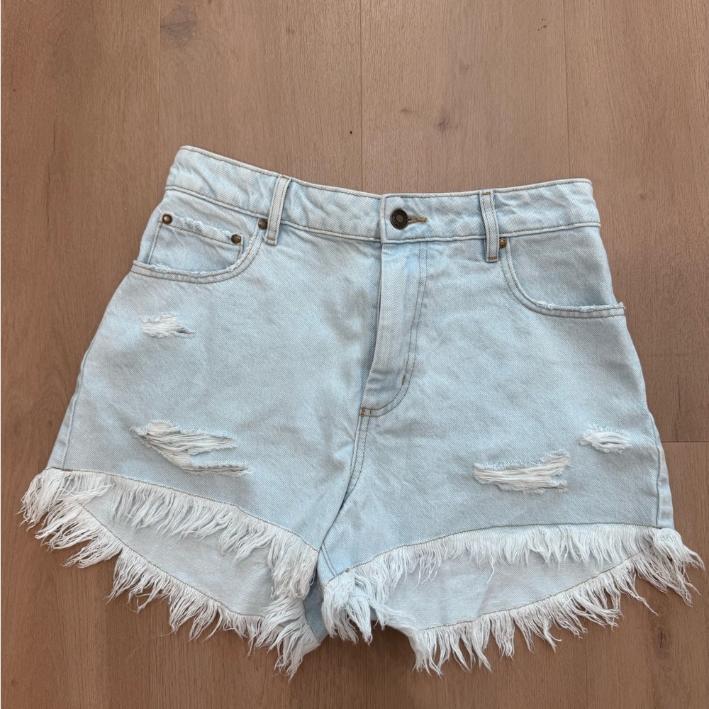BRAND NEW SPELL Light Blue Frayed Jean Shorts
